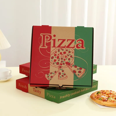 Custom Italian Tricolor Classic Pizza Box | Red Beige Green Full-Color Fresh Tasty Brand Print in Multiple Sizes for Authentic Italian Pizza Restaurant Packaging | MOQ 100 pcs