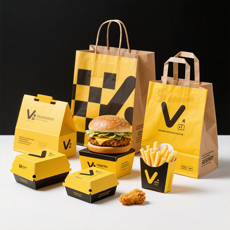 Set de Empaques Personalizados para Marca de Comida Rápida | Cajas para Hamburguesas Vasos para Papas Fritas Bolsas y Vasos de Papel Branding Completo | Cantidad Mínima de Pedido 100 unidades