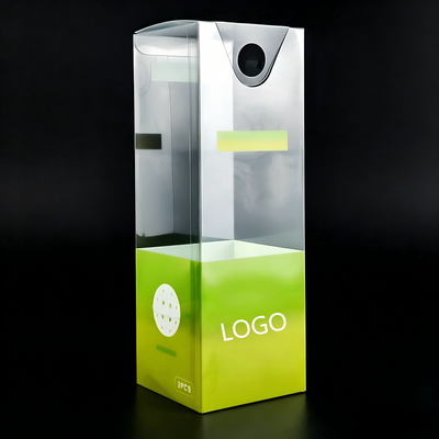 Custom Crystal Clear PVC Folding Display Box with Round Hang Hole | Bottom Full Color Brand Logo Print for USB Cable Charging Cable Pickleball Sports Accessories Electronics Brand Retail Shelf Display | MOQ 100 pcs