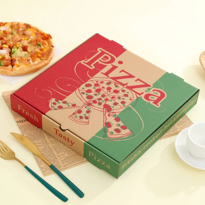 Custom Italian Tricolor Classic Pizza Box | Red Beige Green Full-Color Fresh Tasty Brand Print in Multiple Sizes for Authentic Italian Pizza Restaurant Packaging | MOQ 100 pcs