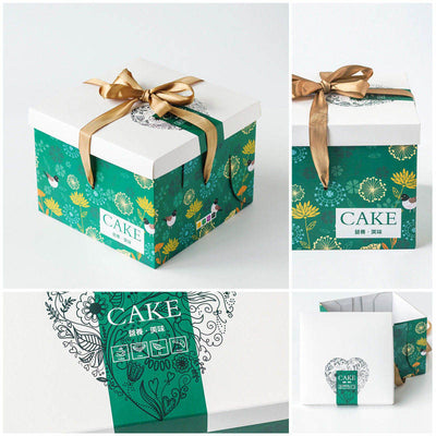 Custom 3-in-1 Birthday Cake Gift Box | White Lid Full-Color Print Body Base Tray & Ribbon Set for Bakery Dessert Shop Birthday & Holiday Whole Cake Presentation | MOQ 100 pcs