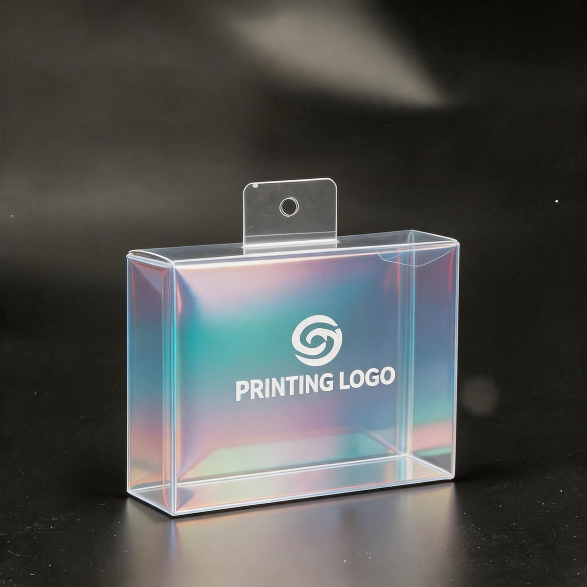 Custom Frosted PP Folding Gift Box Gold Foil Logo & Holographic Iridescent PVC Display Box Hang Hole | Multi-Size for Shoe Box Skincare Perfume Gift Jewelry Beauty Brand Premium Gift Packaging | MOQ 100 pcs