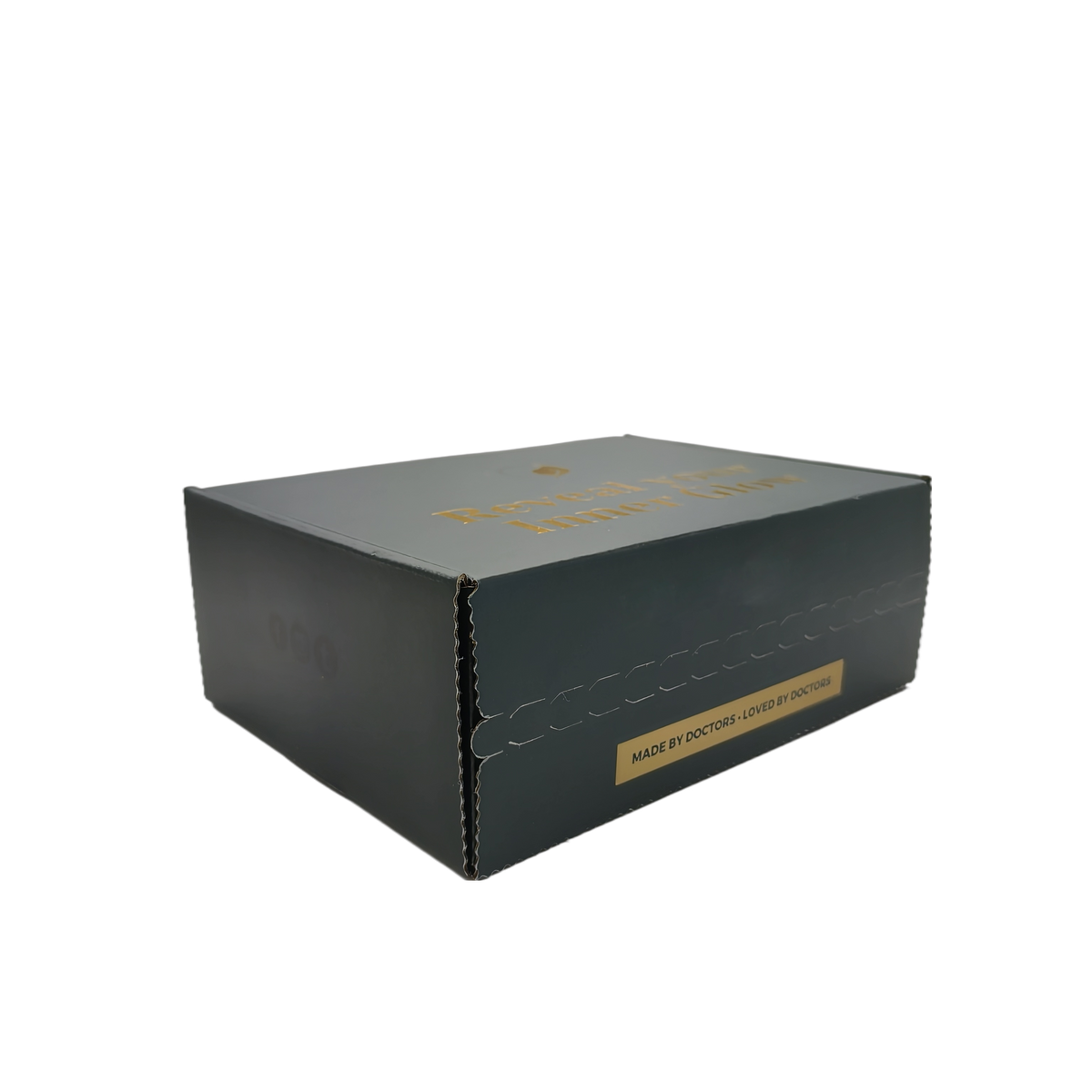 Cajas de envío personalizadas de color negro mate con estampado dorado | Estampado de eslogan exterior e impresión interior a todo color para marcas de lujo de belleza, cuidado de la piel y bienestar | Cantidad mínima de pedido: 100 unidades