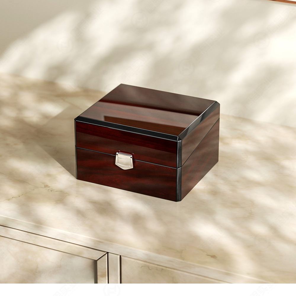 Custom Single Watch Wood Box | Deep Red High-Gloss Piano Lacquer Silver Front Clasp Brown Velvet Watch Pillow Interior for Luxury Watch Brand & Retailer Premium Gift Packaging | MOQ 100 pcs