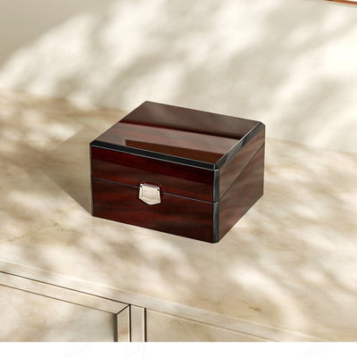 Custom Single Watch Wood Box | Deep Red High-Gloss Piano Lacquer Silver Front Clasp Brown Velvet Watch Pillow Interior for Luxury Watch Brand & Retailer Premium Gift Packaging | MOQ 100 pcs