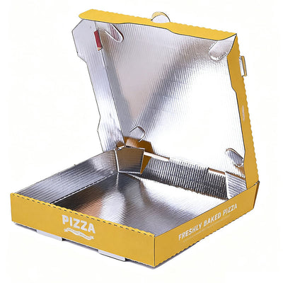 Custom Full-Color Print Insulated Pizza Box with Aluminum Foil Lining | Cartoon Character Print in Yellow Green Red for Pizza Delivery Takeaway Brand Packaging | MOQ 100 pcs