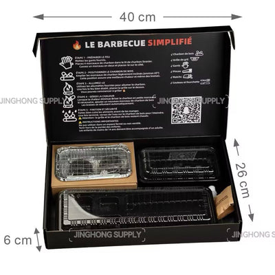 Custom BBQ Grill Kit Paper Box | Black Magnetic Lid Packaging for Outdoor Barbecue Sets | MOQ 100 pcs