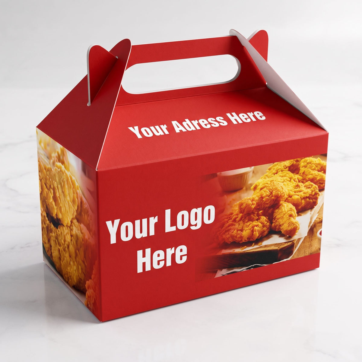 Juego personalizado de cajas de cartón con asa para pollo frito | Cajas de pollo, bandejas de papel y cajas para llevar con logotipo | Cantidad mínima de pedido: 100 unidades