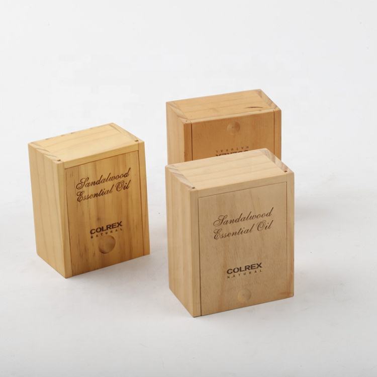 Custom Natural Pine Bamboo Laser Engraved Sliding Lid Small Square Wood Box | Finger Pull Groove Top Brand Logo & Product Name Engraving Unfinished Natural Grain for Essential Oil Soap Candle Tea Organic Brand Gift | MOQ 100 pcs