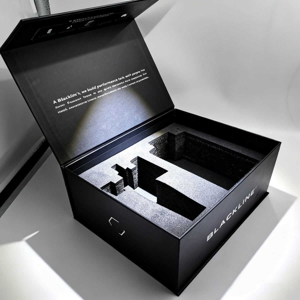 Custom All Matte Black Magnetic Gift Box | Brand Slogan Interior Print & Multi-Slot EVA Foam Insert for Tech Sports Men's Grooming & Flagship Corporate Gifts | MOQ 100 pcs