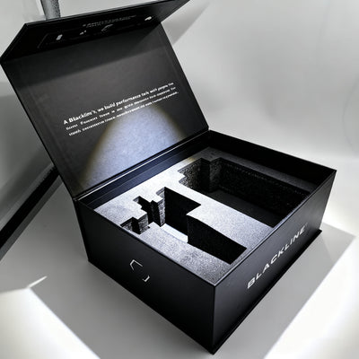 Custom All Matte Black Magnetic Gift Box | Brand Slogan Interior Print & Multi-Slot EVA Foam Insert for Tech Sports Men's Grooming & Flagship Corporate Gifts | MOQ 100 pcs