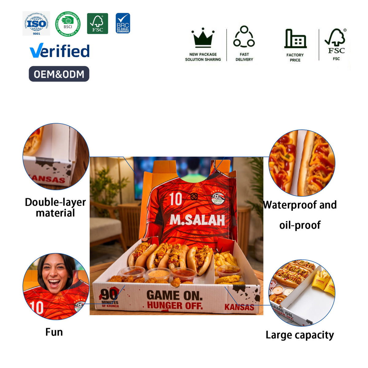 Custom Interactive Sports Jersey Pop-Up Fast Food Sharing Box | Game On Hunger Off Theme Double-Layer Waterproof Oil-Proof for Hot Dog Fries Sauce Cup Sports Event Brand Packaging | MOQ 100 pcs
