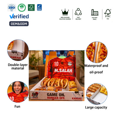 Custom Interactive Sports Jersey Pop-Up Fast Food Sharing Box | Game On Hunger Off Theme Double-Layer Waterproof Oil-Proof for Hot Dog Fries Sauce Cup Sports Event Brand Packaging | MOQ 100 pcs