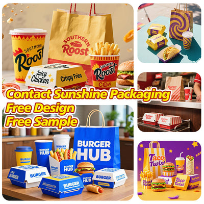 Set de Empaques Personalizados para Marca de Comida Rápida | Cajas para Hamburguesas Vasos para Papas Fritas Bolsas y Vasos de Papel Branding Completo | Cantidad Mínima de Pedido 100 unidades