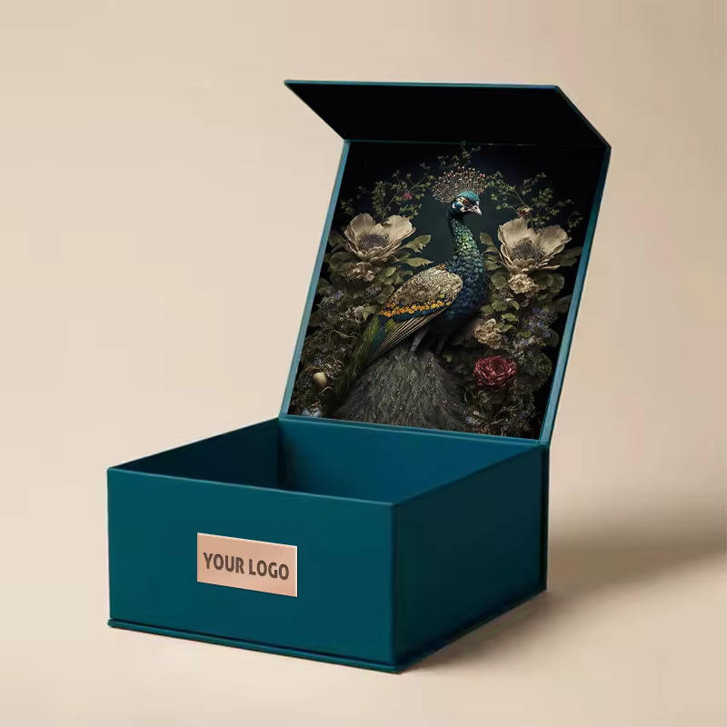 Custom Teal Magnetic Gift Box | Any Full-Art Interior Lid Print Gold Logo Plaque for Luxury Beauty Holiday & Premium Brand Gift Sets | MOQ 100 pcs