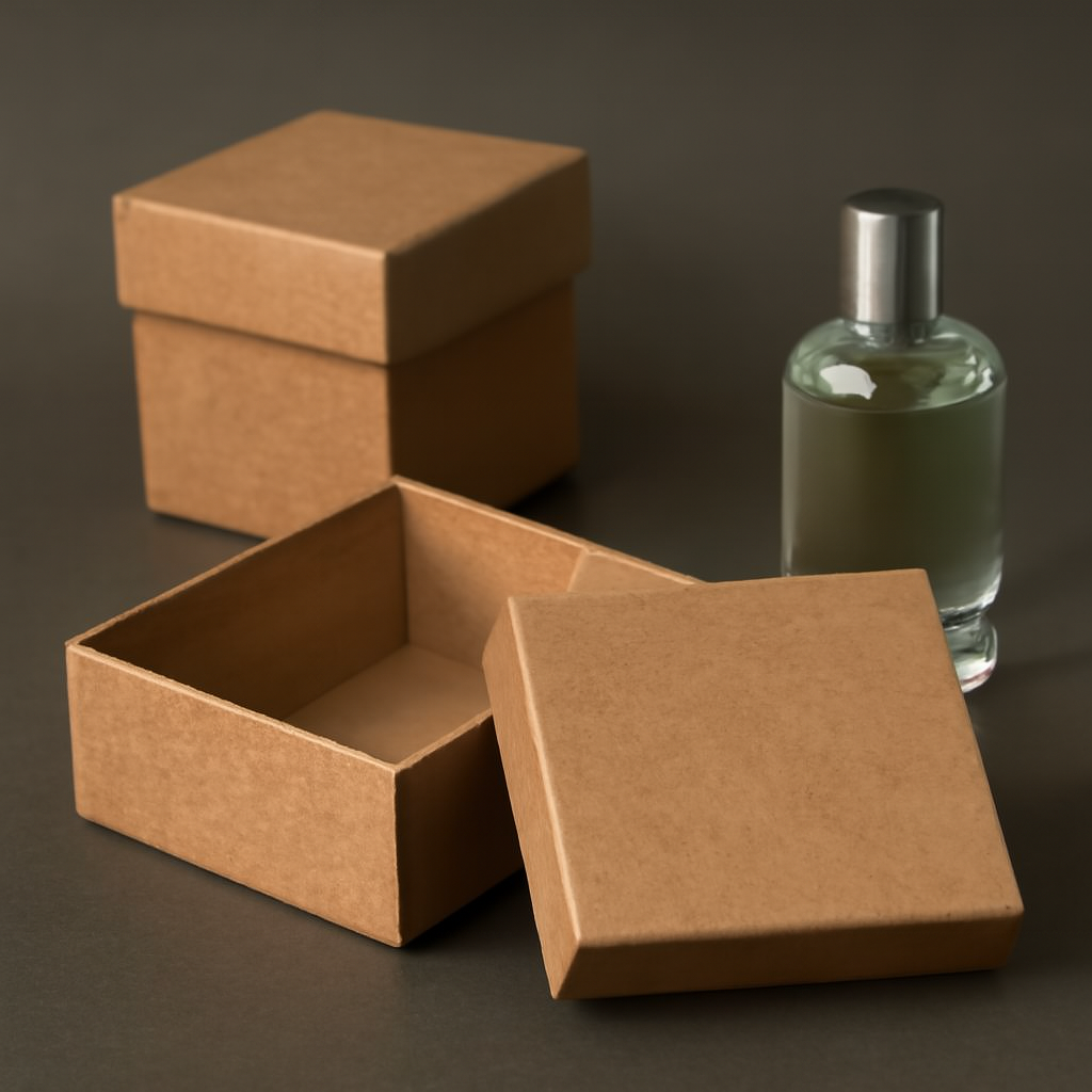 Caja de regalo de papel kraft de dos piezas con tapa y base | Embalaje minimalista ecológico mate liso para perfumes, belleza, cuidado de la piel y cajas de regalo de marcas orgánicas | Cantidad mínima de pedido: 100 unidades