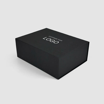 Custom Matte Black Large Magnetic Gift Box | Silver Logo Interior Print for Luxury Apparel Menswear Sportswear & Corporate Gifts | MOQ 100 pcs
