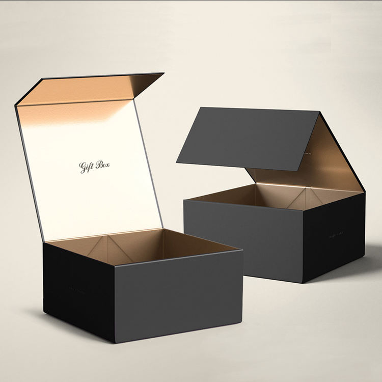 Custom Matte Black Foldable Magnetic Gift Box | Gold Metallic Interior Multi-Size for Fashion Beauty Jewelry E-Commerce & Corporate Gifts | MOQ 100 pcs