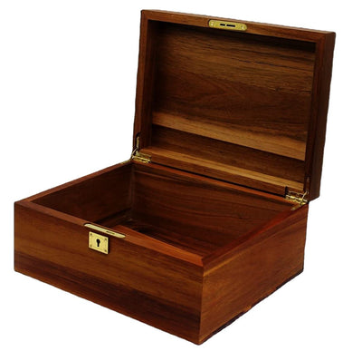 Custom Natural Walnut Teak Solid Wood Hinged Storage Box | Multi-Style Gold Antique Bronze Lock & Hinge Hardware Natural or Velvet Interior Multi-Size for Cigar Humidor Jewelry Coin Souvenir Tea Keepsake | MOQ 100 pcs