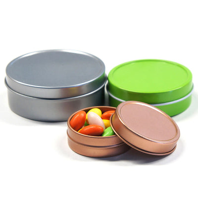 Custom Flat Round Tin Can | Multi-Color White Silver Rose Gold Green Black Press-On Lid Full-Color Print for Mint Candy Candle Lip Balm Skincare Eyeshadow & Small Brand Gift Tin | MOQ 100 pcs