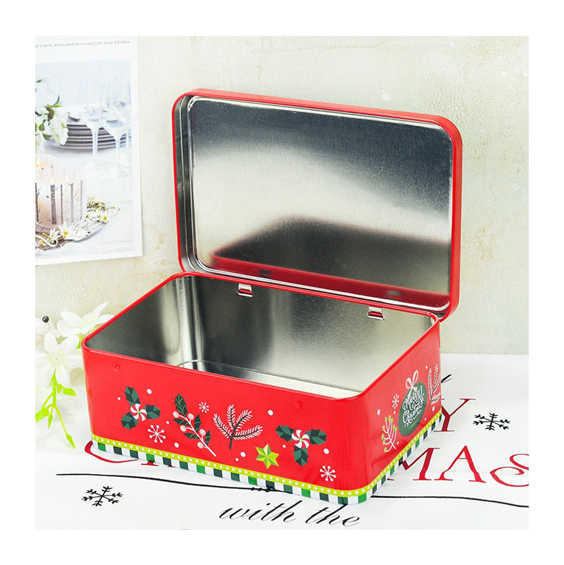 Custom Christmas Theme Full-Color Rectangle Hinged Tin Box | Santa Claus Christmas Tree Penguin Wreath & Bear Multi-Pattern for Holiday Cookie Candy & Festive Gift Tin Packaging | MOQ 100 pcs