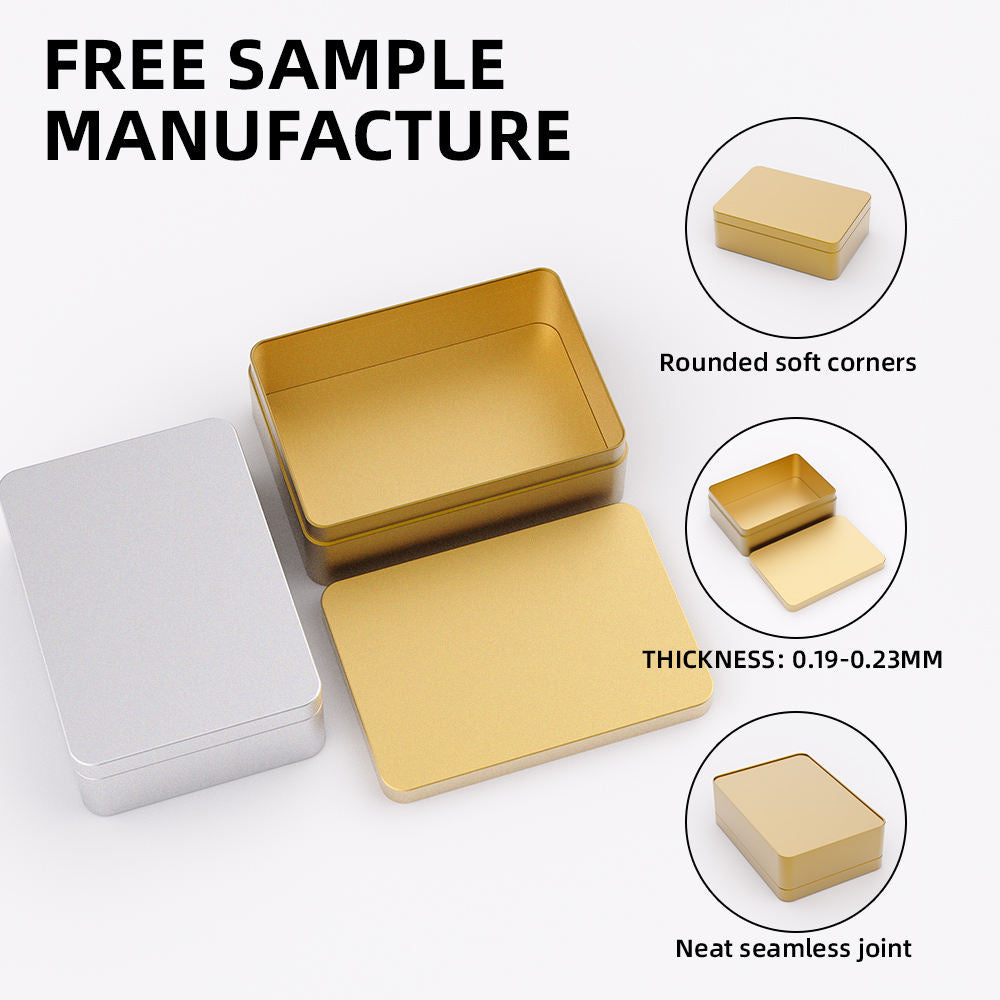 Custom 140x100x45mm Plain Color Rectangle Hinged Tin Box | 8 Colors Black White Red Pink Teal Gold Silver for Cookie Tea Candle Card Jewelry & Brand Gift Tin Packaging | MOQ 100 pcs