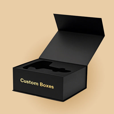 Custom Matte Black Magnetic Gift Box | Gold Foil Tropical Leaf Full Interior Print & Gold Logo Plaque for Luxury Skincare Jewelry Whisky & Corporate Gifts | MOQ 100 pcs