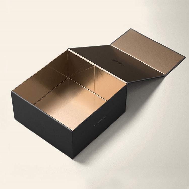 Custom Matte Black Foldable Magnetic Gift Box | Gold Metallic Interior Multi-Size for Fashion Beauty Jewelry E-Commerce & Corporate Gifts | MOQ 100 pcs