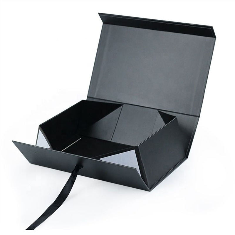 Custom Matte Black Magnetic Gift Box | Silver Logo & Satin Ribbon Bow Multi-Size for Apparel Beauty Jewelry Holiday & Corporate Gifts | MOQ 100 pcs