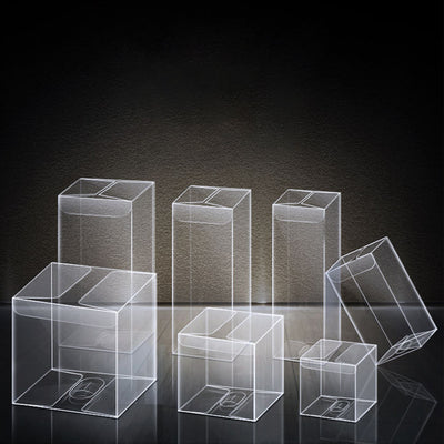 Custom Crystal Clear PVC Folding Square & Rectangle Display Box | Multi-Size Top Insert Closure for Action Figure Toy Skincare Aromatherapy Food Gift Wedding Favor Brand Transparent Packaging | MOQ 100 pcs