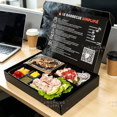 Custom BBQ Grill Kit Paper Box | Black Magnetic Lid Packaging for Outdoor Barbecue Sets | MOQ 100 pcs