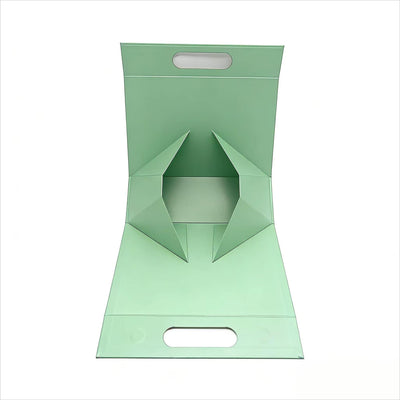 Custom Tri-Fold Die-Cut Handle Gift Boxes | Foldable Trapezoid with Gold Logo for Retail Beauty Gift & Apparel Brands | MOQ 100 pcs