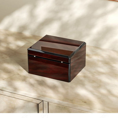 Custom Single Watch Wood Box | Deep Red High-Gloss Piano Lacquer Silver Front Clasp Brown Velvet Watch Pillow Interior for Luxury Watch Brand & Retailer Premium Gift Packaging | MOQ 100 pcs
