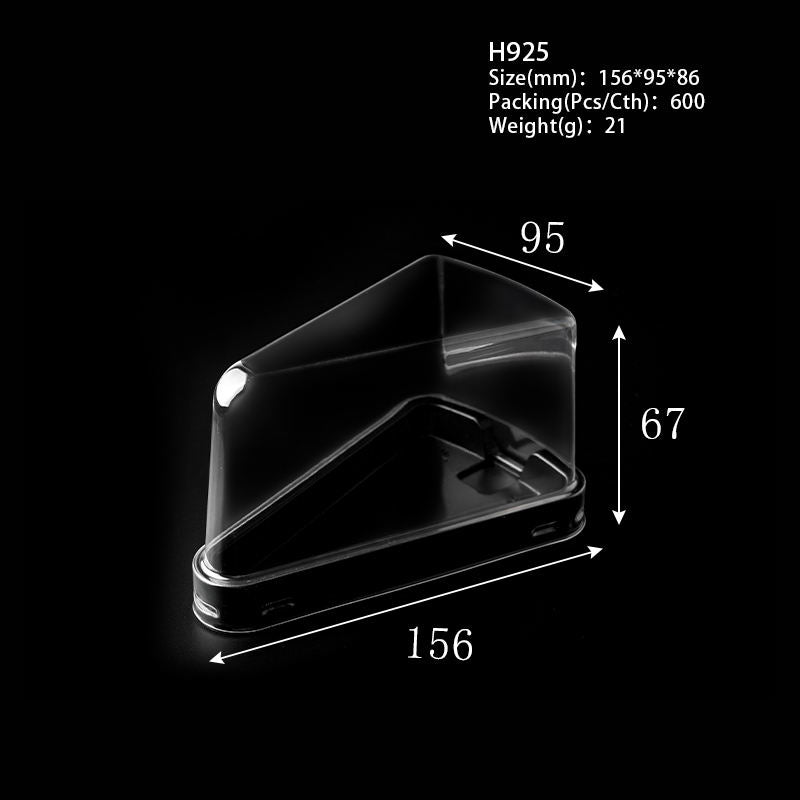 Clear PET Triangle Cake Slice Box with White or Black Tray | Transparent Dome Lid Single Serving Packaging for Bakery Dessert Shop & Cafe Takeaway Display | MOQ 100 pcs