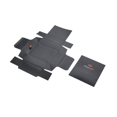 Custom Matte Black Drawer Gift Box | Red Foil Logo & Brand Slogan Red Ribbon Pull for Apparel Footwear Beauty & Luxury Fashion Brand Retail Packaging | MOQ 100 pcs