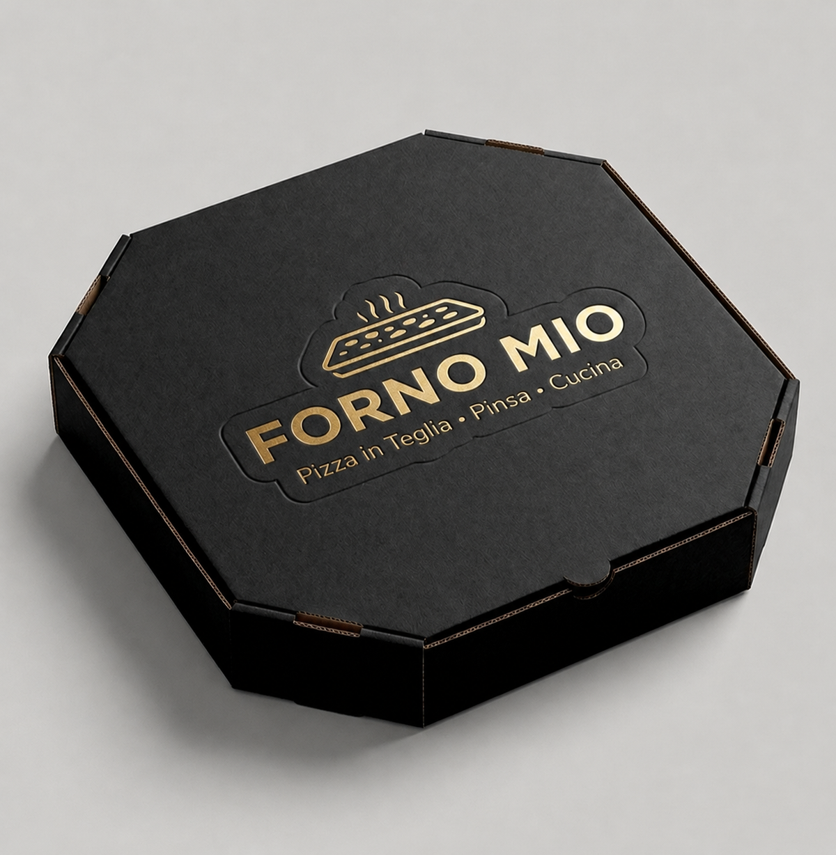 Cajas de pizza octogonales personalizadas | Logotipo en lámina dorada Kraft y embalaje de cartón ondulado negro | Cantidad mínima de pedido: 100 unidades
