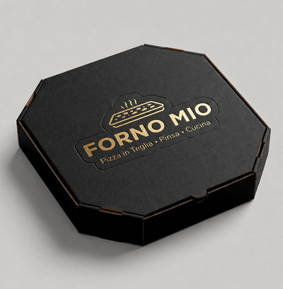 Cajas de pizza octogonales personalizadas | Logotipo en lámina dorada Kraft y embalaje de cartón ondulado negro | Cantidad mínima de pedido: 100 unidades