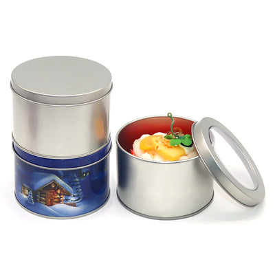 Custom Large Round Tin Can with Optional Clear Window Lid | Multi-Color Full-Color Print Silver Black Christmas for Cookie Tea Candy Candle & Puzzle Gift Tin Packaging | MOQ 100 pcs