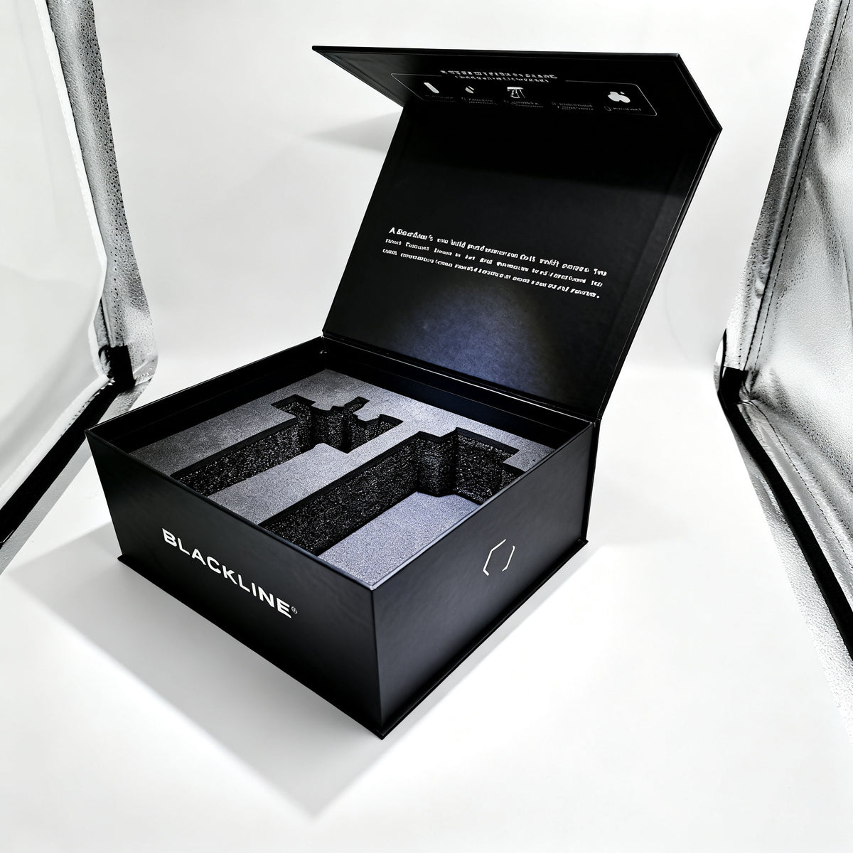 Custom All Matte Black Magnetic Gift Box | Brand Slogan Interior Print & Multi-Slot EVA Foam Insert for Tech Sports Men's Grooming & Flagship Corporate Gifts | MOQ 100 pcs