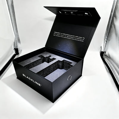 Custom All Matte Black Magnetic Gift Box | Brand Slogan Interior Print & Multi-Slot EVA Foam Insert for Tech Sports Men's Grooming & Flagship Corporate Gifts | MOQ 100 pcs
