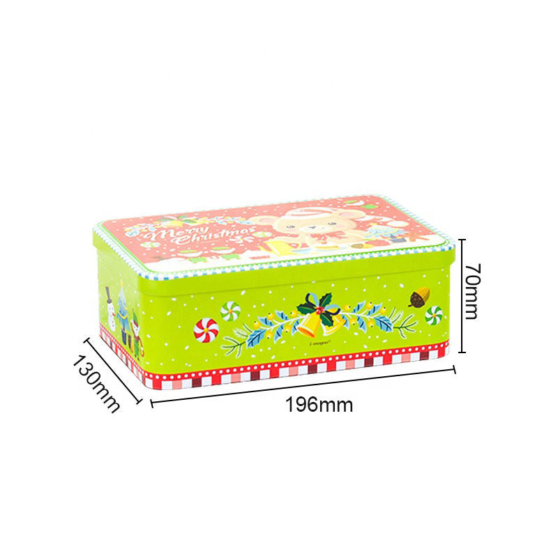 Custom Christmas Theme Full-Color Rectangle Hinged Tin Box | Santa Claus Christmas Tree Penguin Wreath & Bear Multi-Pattern for Holiday Cookie Candy & Festive Gift Tin Packaging | MOQ 100 pcs