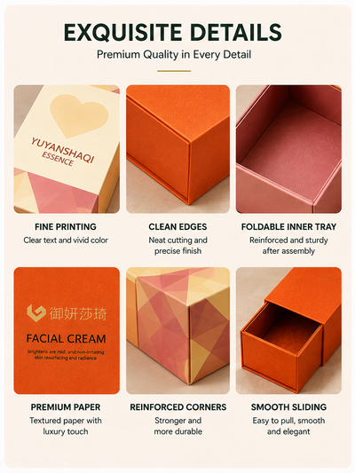 Custom Foldable Drawer Box | Full-Color Print Any Design Logo & Brand Color for Skincare Serum Facial Cream & Single Cosmetic Product Packaging | MOQ 100 pcs