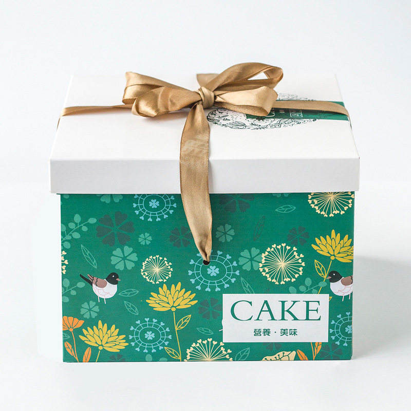 Custom 3-in-1 Birthday Cake Gift Box | White Lid Full-Color Print Body Base Tray & Ribbon Set for Bakery Dessert Shop Birthday & Holiday Whole Cake Presentation | MOQ 100 pcs