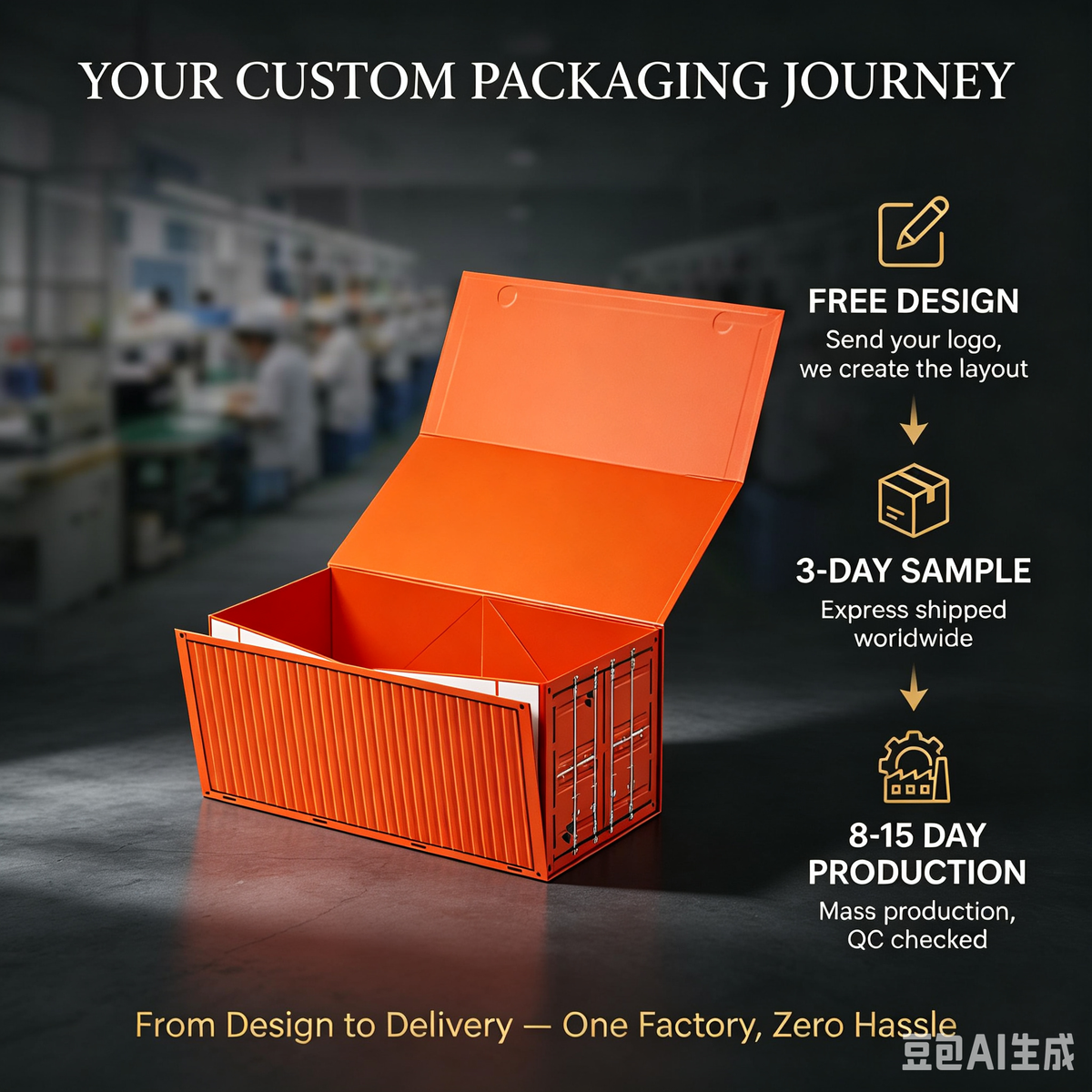 Custom Shipping Container Shape Foldable Gift Box | Realistic Metal Texture with Inner Divider for Food Wine Electronics & Corporate Creative Gifts | MOQ 100 pcs