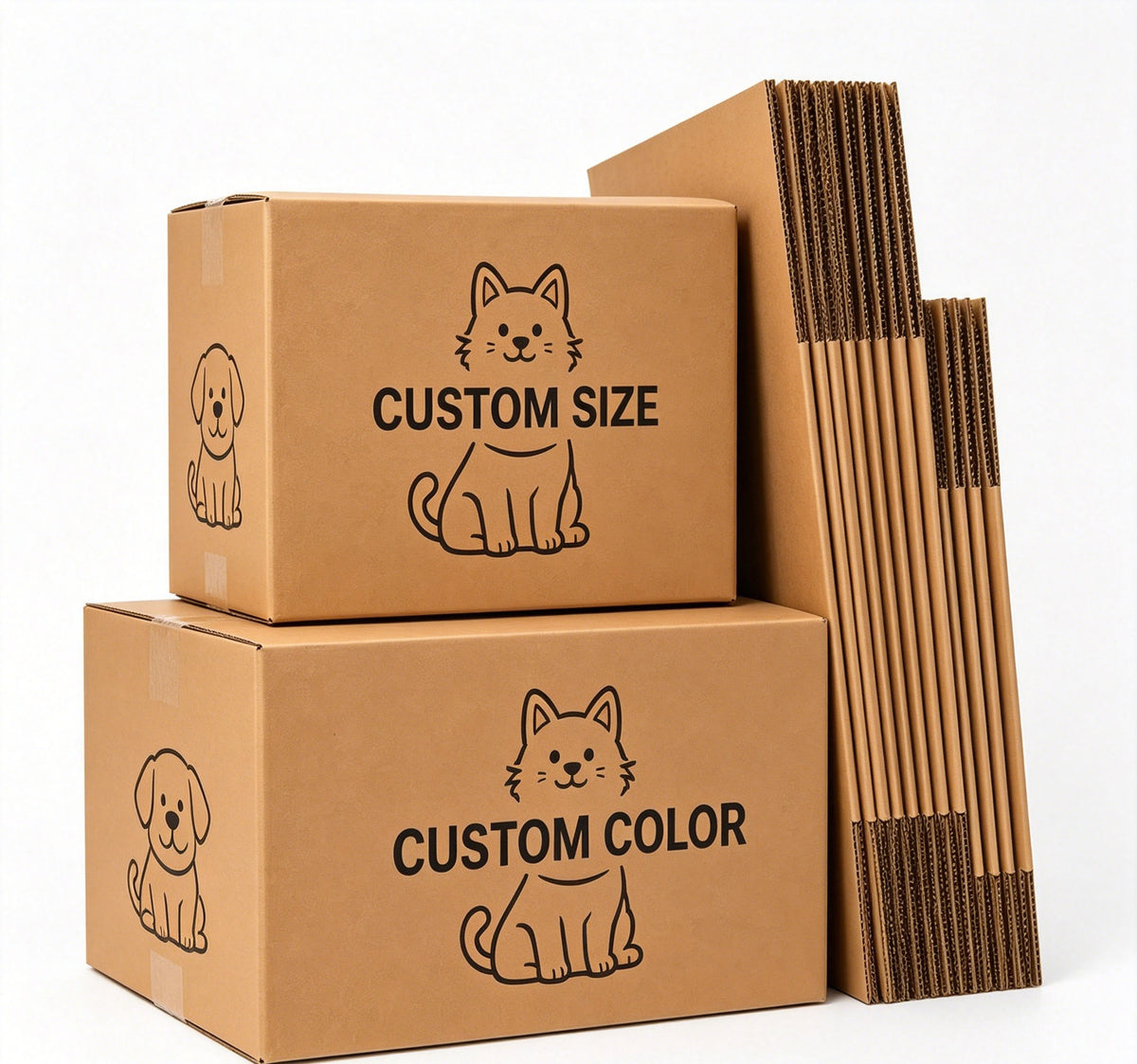 Cajas de envío corrugadas para marcas de mascotas de tamaño personalizado | Caja de envío con estampado de perro y gato personalizada a color para artículos de mascotas | MOQ 100 unidades