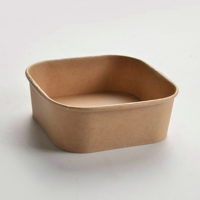 Custom Kraft Paper Square Food Containers with Lid | 500ml 650ml 750ml 1000ml Salad Lunch Box with Logo | MOQ 100 pcs