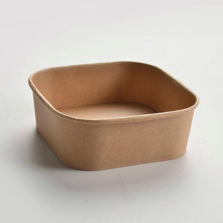 Custom Kraft Paper Square Food Containers with Lid | 500ml 650ml 750ml 1000ml Salad Lunch Box with Logo | MOQ 100 pcs