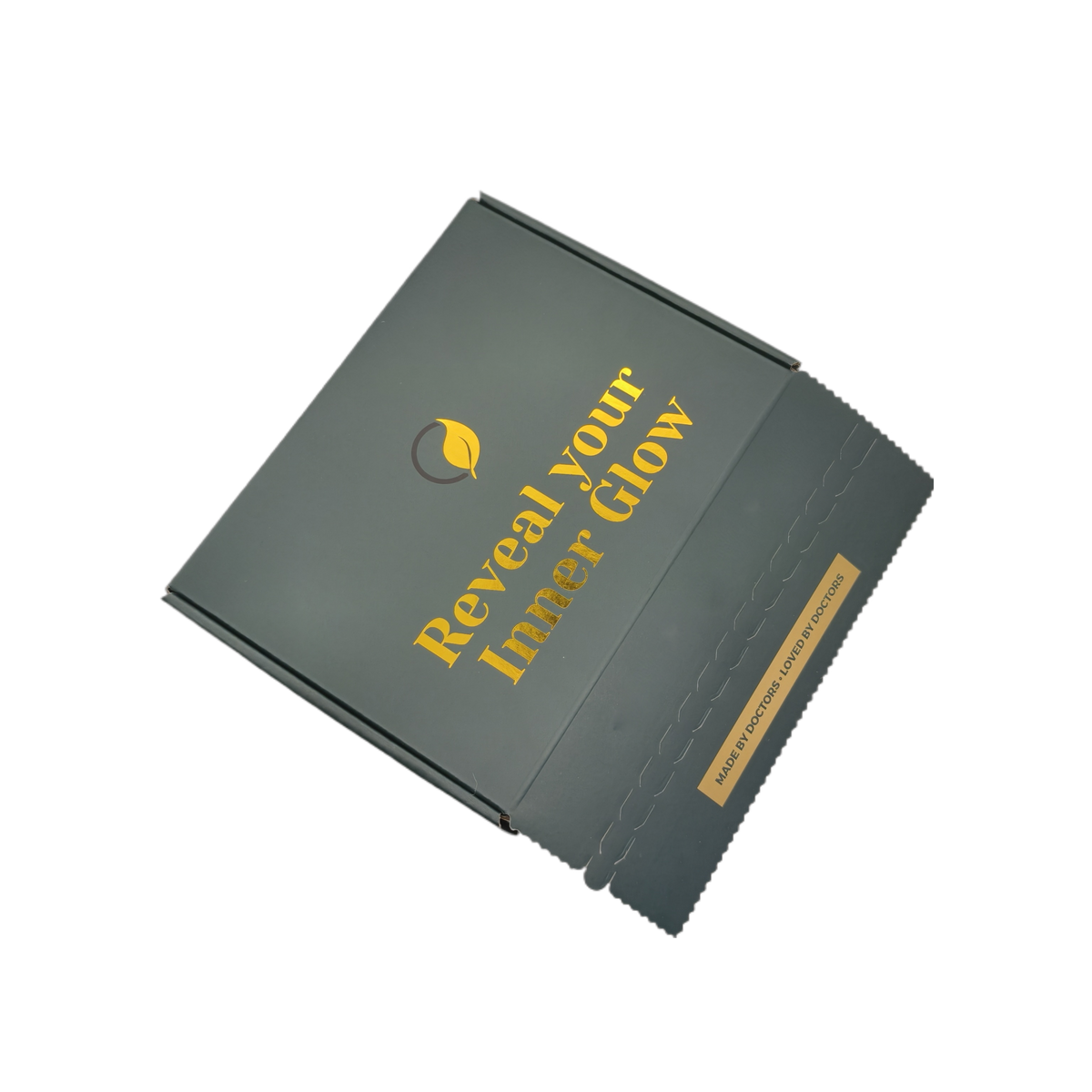 Cajas de envío personalizadas de color negro mate con estampado dorado | Estampado de eslogan exterior e impresión interior a todo color para marcas de lujo de belleza, cuidado de la piel y bienestar | Cantidad mínima de pedido: 100 unidades
