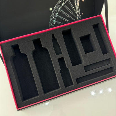 Custom Matte Black Magnetic Gift Box Set | Silver Logo EVA Foam Insert & Full Interior Brand Print for Skincare Beauty MedTech & Corporate Gift Sets | MOQ 100 pcs