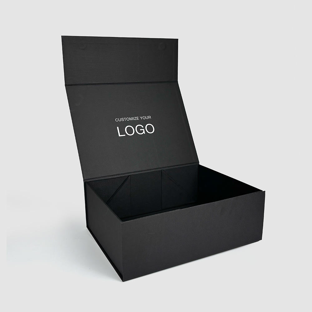 Custom Matte Black Large Magnetic Gift Box | Silver Logo Interior Print for Luxury Apparel Menswear Sportswear & Corporate Gifts | MOQ 100 pcs